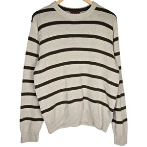 Covington Mens Striped Crewneck‎ Sweater Large Cotton Brown Beige Green Casual